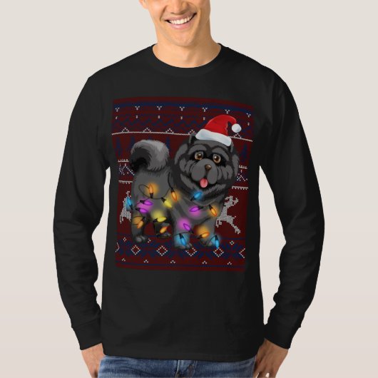 Leuke Chow Chow Kerstverlichting Lelijke trui Chow T-shirt (Voorkant)