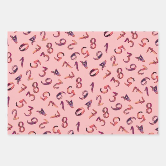 Leuke cijferpatroon roze paars wit wiskunde inpakpapier vel (Voorkant 2)