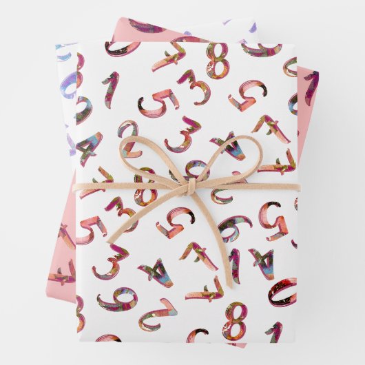 Leuke cijferpatroon roze paars wit wiskunde inpakpapier vel (In situ)