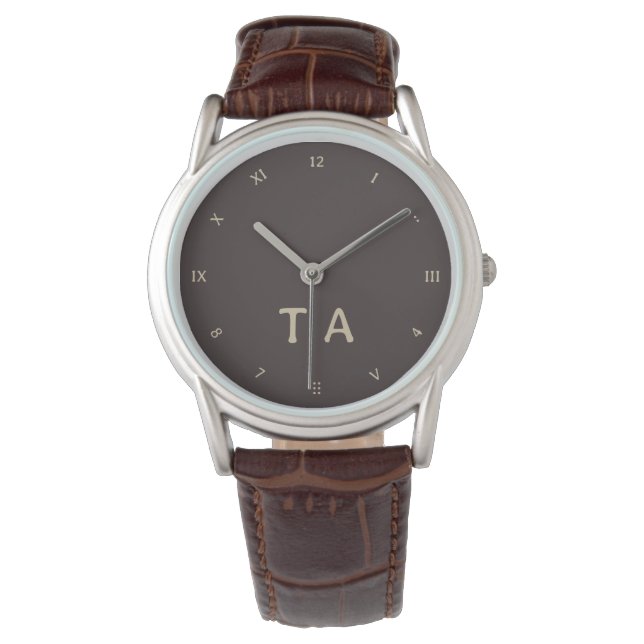 Leuke cijfers, koffie bruine initialen of naam horloge (Voorkant)