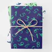 Leuke Cijfers Patroon Marineblauw Groen Wiskunde Inpakpapier Vel (In situ)