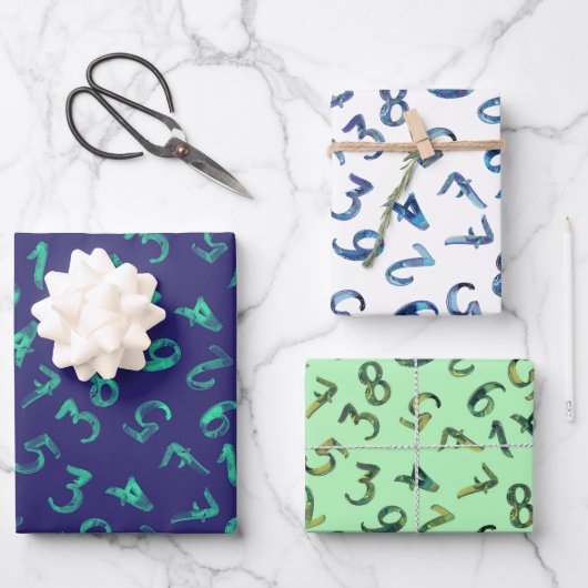 Leuke Cijfers Patroon Marineblauw Groen Wiskunde Inpakpapier Vel (Voorkant)