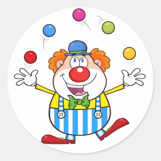 Leuke circus clown jongleren ballen ronde sticker (Voorkant)