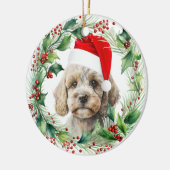 Leuke Cockapoo Puppy Holly Krans Kerstmis Keramisch Ornament (Links)