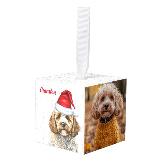 Leuke Cockapoo Santa Dog Twee Foto Kerstmis Decoratie (Voorkant hoekig)