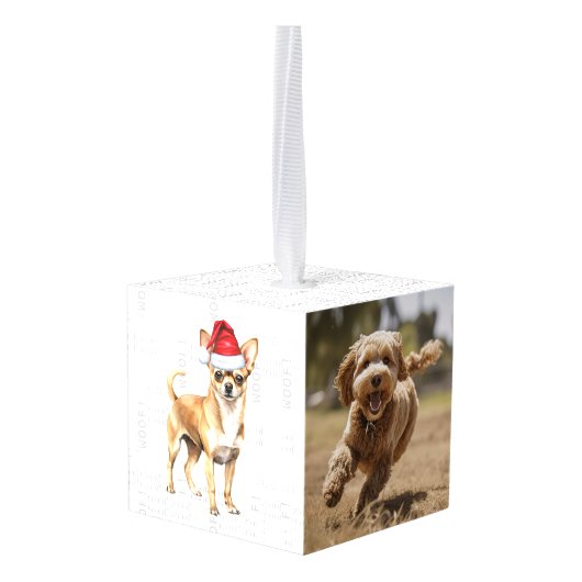 Leuke Cockapoo Santa Dog Twee Foto Kerstmis Decoratie (Achter hoekig)