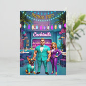 Leuke Cocktail Bar Verjaardagsfeest Paar Bulldog Kaart (Staand voorkant)