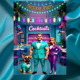 Leuke Cocktail Bar Verjaardagsfeest Paar Bulldog Kaart