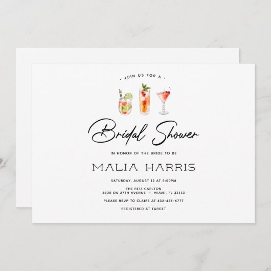 Leuke Cocktail Bridal Douche uitnodiging (Voorkant / Achterkant)
