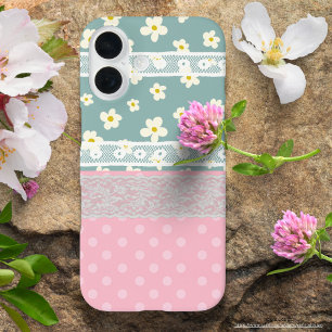 Leuke collage kleurrijk gemengd patroon Girly Blos iPhone 16 Hoesje