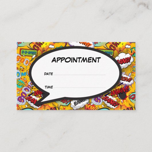 Leuke Comic Book Speech Bubble Afspraakkaart Visitekaartje (Voorkant)