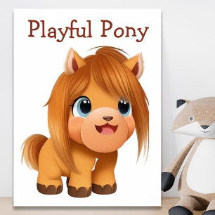 Leuke Comic Paard Illustratie AI Art Poster