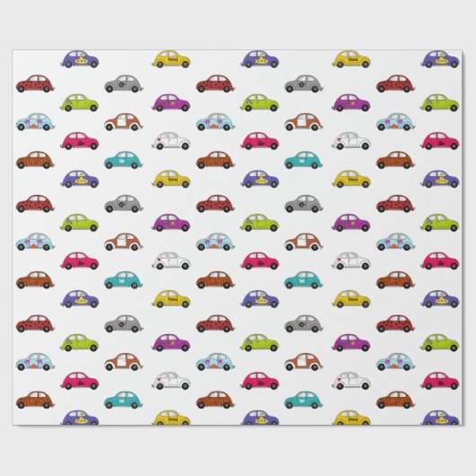 Leuke compacte auto's in retro stijl cadeaupapier (Vlak)