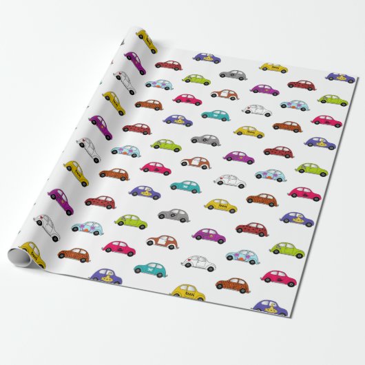 Leuke compacte auto's in retro stijl cadeaupapier (Uitgerold)