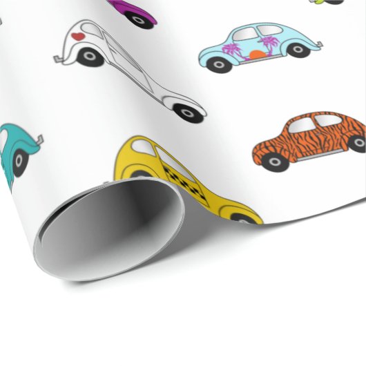 Leuke compacte auto's in retro stijl cadeaupapier (Rol Hoek)