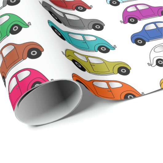 Leuke compacte auto's in retro stijl cadeaupapier (Rol Hoek)