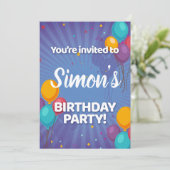 Leuke Confetti & Balloons Verjaardagsfeestuitnodig Kaart (Staand voorkant)