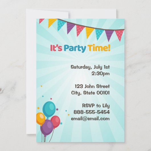 Leuke Confetti & Balloons Verjaardagsfeestuitnodig Kaart (Achterkant)