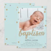 Leuke Confetti doopuitnodiging - Blauw Kaart (Voorkant / Achterkant)