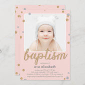 Leuke Confetti doopuitnodiging - Roze Kaart (Voorkant / Achterkant)