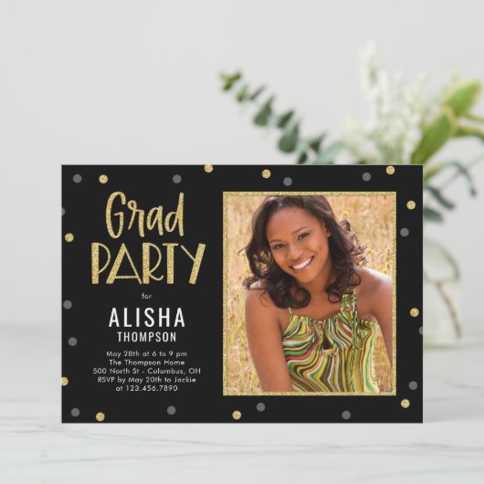 Leuke Confetti EDITABLE KLEUR Afstuderen Uitnodigi Aankondiging (Staand voorkant)