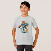Leuke Cool Cat Football Rugby Player Animal Humor T-shirt (Voorkant volledig)