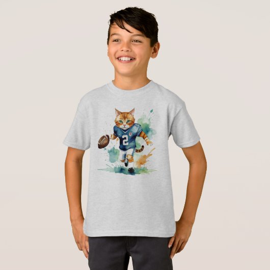 Leuke Cool Cat Football Rugby Player Animal Humor T-shirt (Voorkant volledig)
