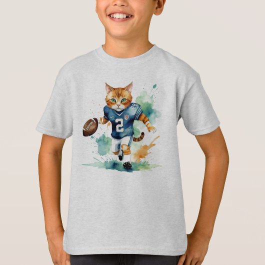 Leuke Cool Cat Football Rugby Player Animal Humor T-shirt (Voorkant)