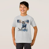 Leuke Cool Cat Hockey Speler Dier Humor T-shirt (Voorkant volledig)