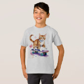 Leuke Cool Cat Skateboarding Dier Humor T-shirt (Voorkant volledig)