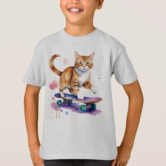 Leuke Cool Cat Skateboarding Dier Humor T-shirt (Voorkant)