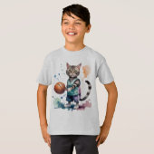 Leuke Cool Cat spelen basketbal dierlijke Humor T-shirt (Voorkant volledig)