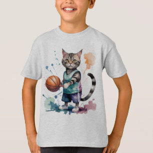 Leuke Cool Cat spelen basketbal dierlijke Humor T-shirt