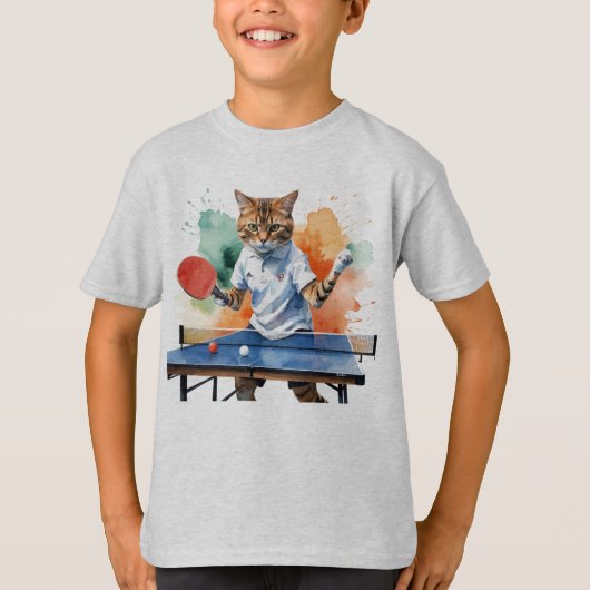 Leuke Cool Cat Spelen Tafeltennis Dier Humor T-shirt (Voorkant)