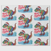 Leuke Cool T-rex Dinosaurus Schaatsen Kerst Abstra Cadeaupapier (Vlak)