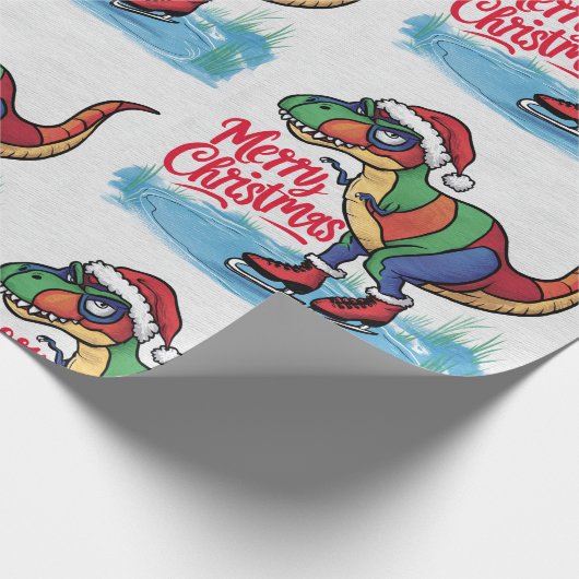 Leuke Cool T-rex Dinosaurus Schaatsen Kerst Abstra Cadeaupapier (Hoek)