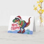 Leuke Cool T-rex Dinosaurus Schaatsen Kerst Abstra Kaart (Gele Bloem)