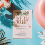Leuke Cool Tropical Santa Flamingo kerst in juli Kaart<br><div class="desc">Eén kerst is toch niet genoeg? Deze speelse "Kerstmis in juli" uitnodiging beschikt over een kerstman in de schaduw en een flamingo schommelen een surfplank, allemaal onder zonnige palmbomen en strandverlichting. Perfect voor achtertuin zwembad feesten, strand BBQ's, of de zomer kantoor feesten, het brengt tropische flair en feestelijk plezier samen...</div>