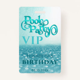 Leuke coole glitter script poolparty VIP Badge