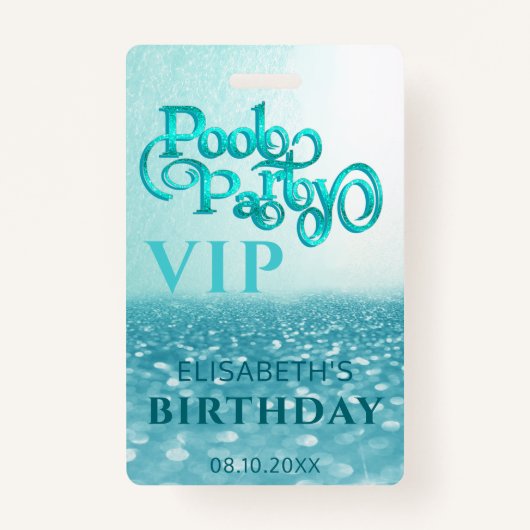Leuke coole glitter script poolparty VIP Badge (Voorkant)
