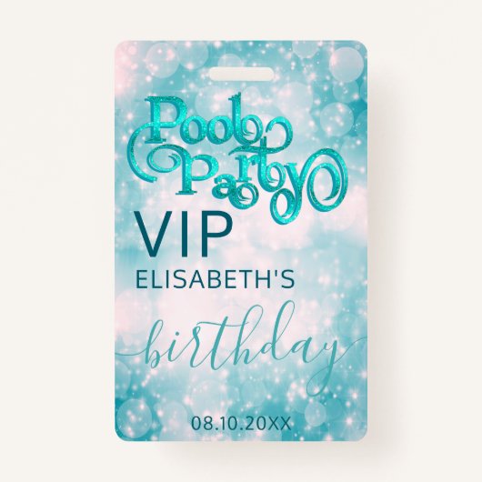 Leuke coole glitter script poolparty VIP Badge (Voorkant)