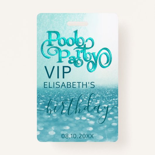 Leuke coole glitter script poolparty VIP Badge (Voorkant)
