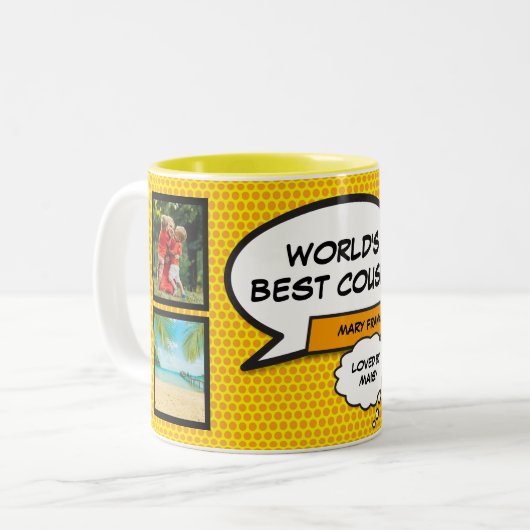 Leuke Coole Neef Stripboek Moderne Fotocollage Tweekleurige Koffiemok (Voorkant links)