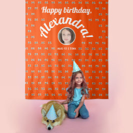 Leuke Coquette Sinaasappel Rode strik Patroon Foto Wandkleed