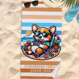 Leuke Corgi Dog Poker Speler Zomer Familie Vakanti Strandlaken