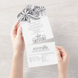 Leuke Corgi Honden Potlood Tekening Bruiloft All In One Uitnodiging