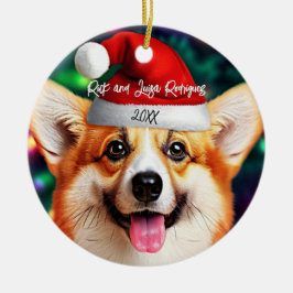 Leuke Corgi met Santa Hat Kerstmis Keramisch Ornament