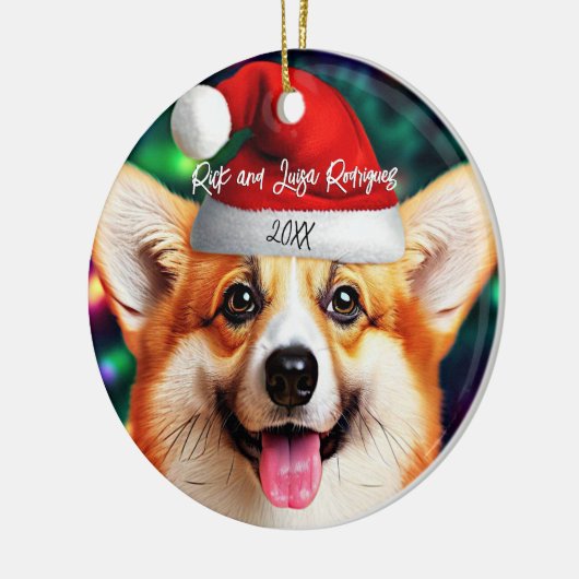 Leuke Corgi met Santa Hat Kerstmis Keramisch Ornament (Links)