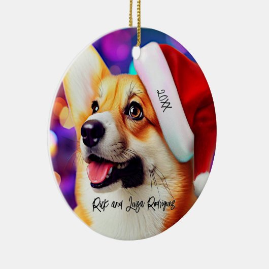 Leuke Corgi met Santa Hat Kerstmis Keramisch Ornament (Rechts)