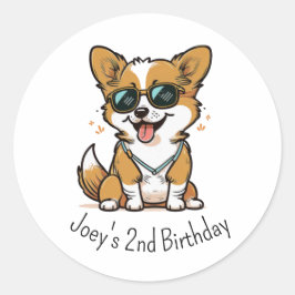 Leuke Corgi Puppy Dog met Zonnebril Custom Ronde Sticker